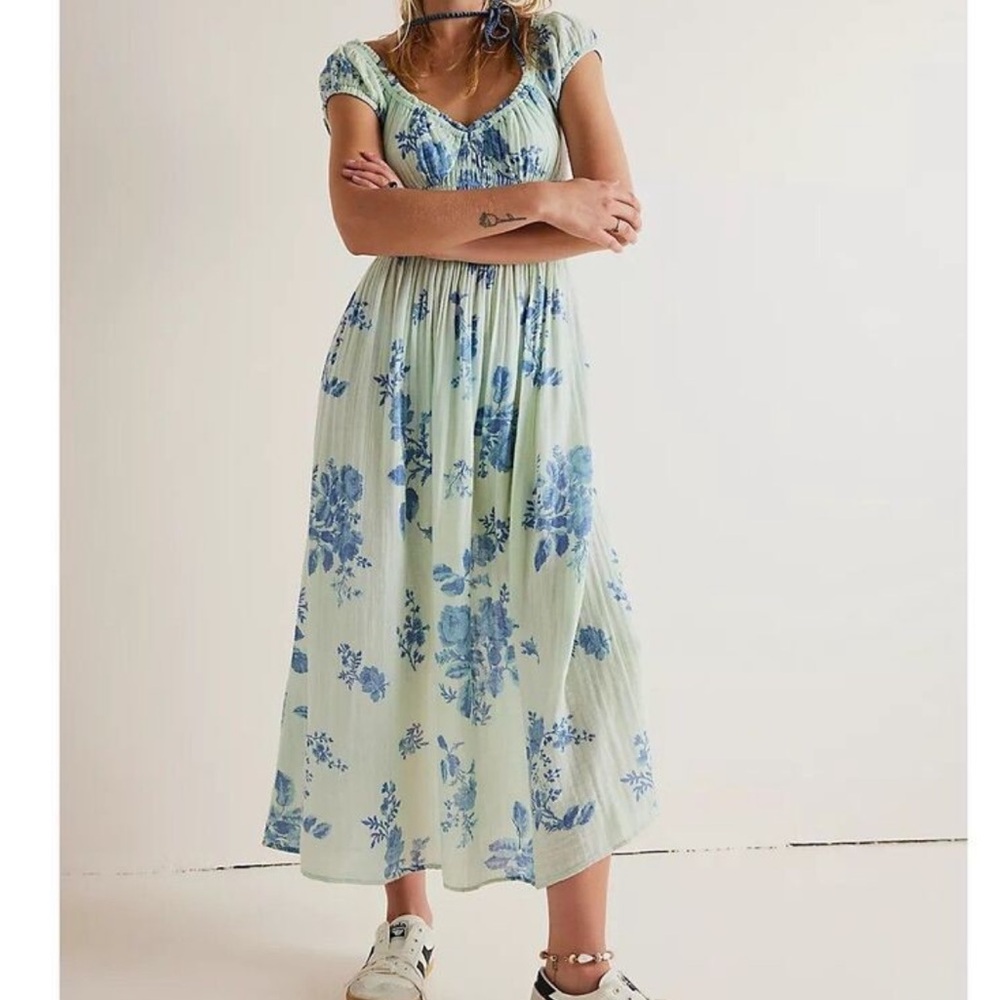 Free People Blue and Green Floral Maxi Dress